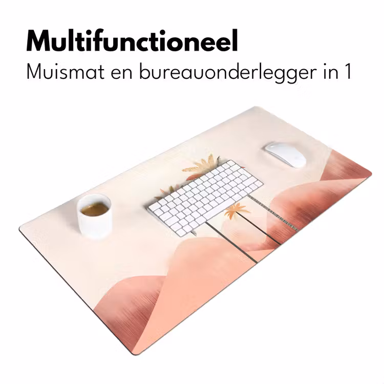 Palmbomen - Heuvels - Minimalistisch - Zachtroze Muismat XXL klein -sfeer4