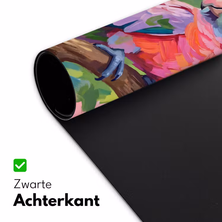Papagaai - Hibiscusbloemen - Kleurrijk Muismat XXL klein -sfeer2