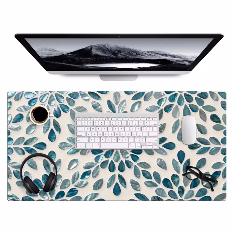 Patroon - Bladeren - Abstract - Modern - Turquoise Muismat XXL klein -3d