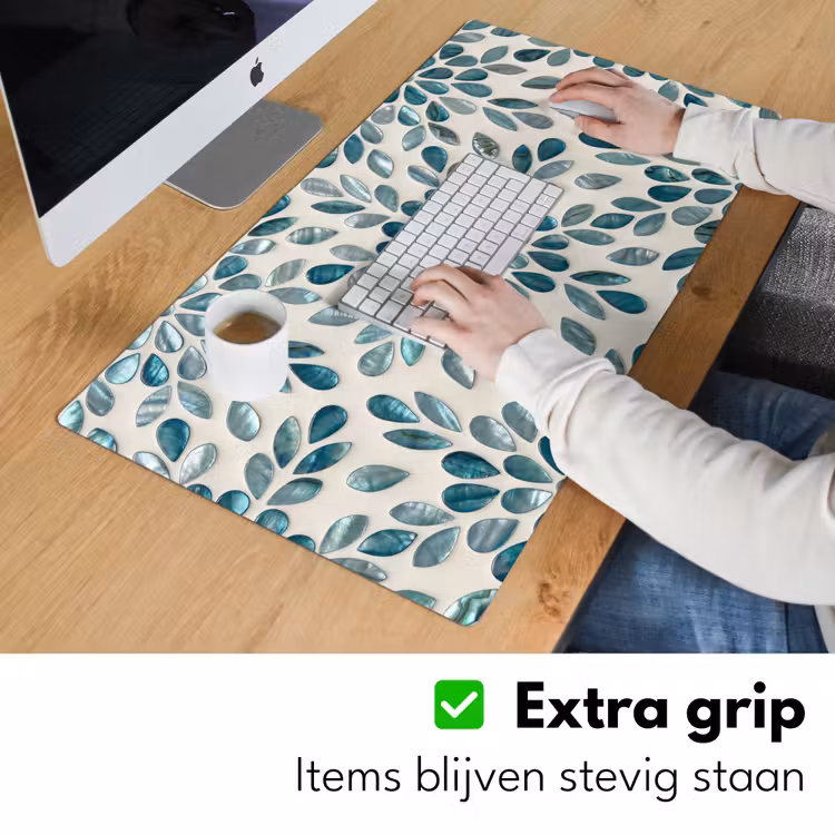 Patroon - Bladeren - Abstract - Modern - Turquoise Muismat XXL klein -sfeer3