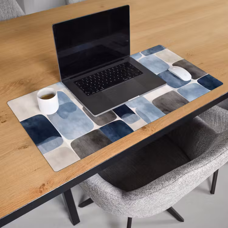 Patroon - Blauw - Vierkanten Muismat XXL klein -sfeer1