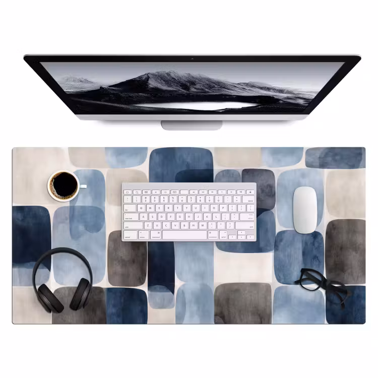 Patroon - Blauw - Vierkanten Muismat XXL klein -3d
