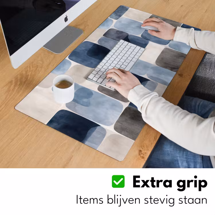 Patroon - Blauw - Vierkanten Muismat XXL klein -sfeer3
