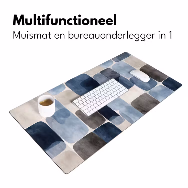 Patroon - Blauw - Vierkanten Muismat XXL klein -sfeer4