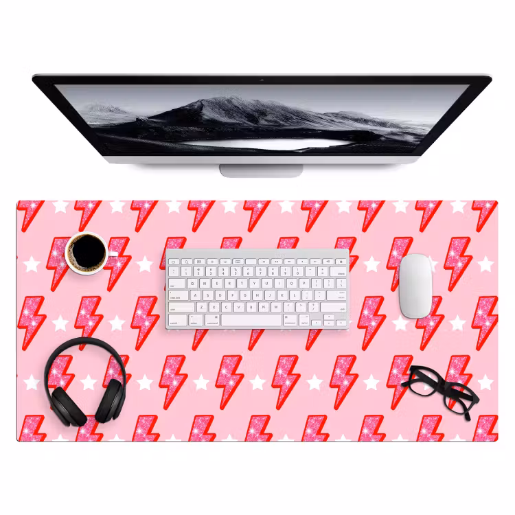 Patroon - Bliksem - Ster - Glitter - Roze Muismat XXL klein -3d
