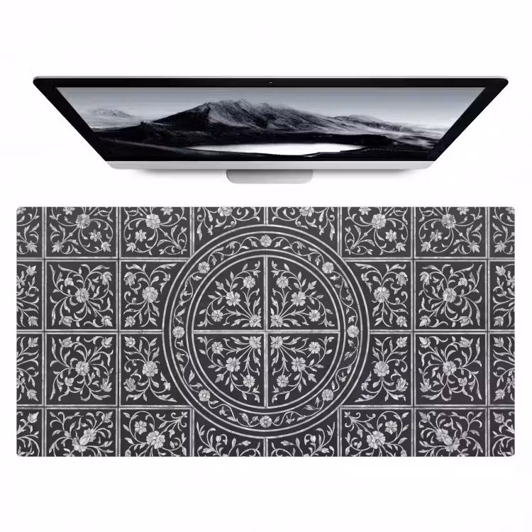 Patroon - Bloemmotief - Decoratie - Klassiek - Zwart Muismat XXL klein -zzz3d
