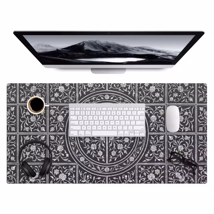 Patroon - Bloemmotief - Decoratie - Klassiek - Zwart Muismat XXL klein -3d