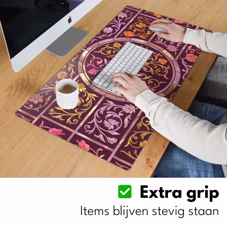Patroon - Floraal - Oosters - Paars - Goud Muismat XXL klein -sfeer3