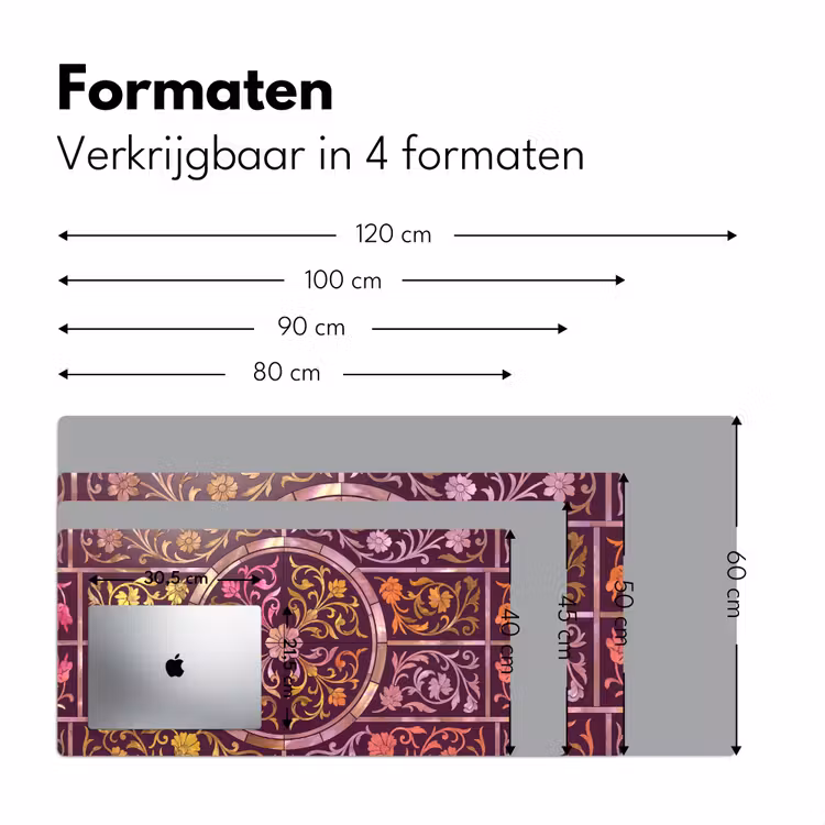 Patroon - Floraal - Oosters - Paars - Goud Muismat XXL klein -sfeer5