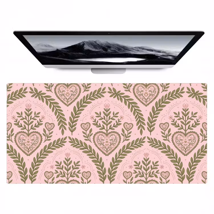 Patroon - Hart - Bloemen - Folkloristisch - Roze Muismat XXL klein -zzz3d