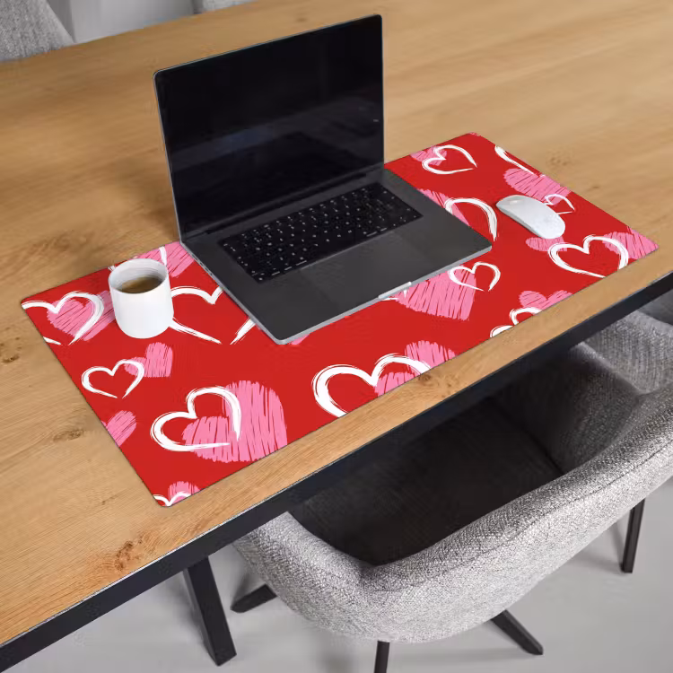 Patroon - Hartjes - Roze - Valentijn Muismat XXL klein -sfeer1