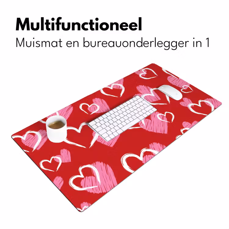 Patroon - Hartjes - Roze - Valentijn Muismat XXL klein -sfeer4