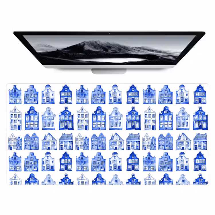 Patroon - Huizen - Blauw Muismat XXL klein 681 -zzz3d
