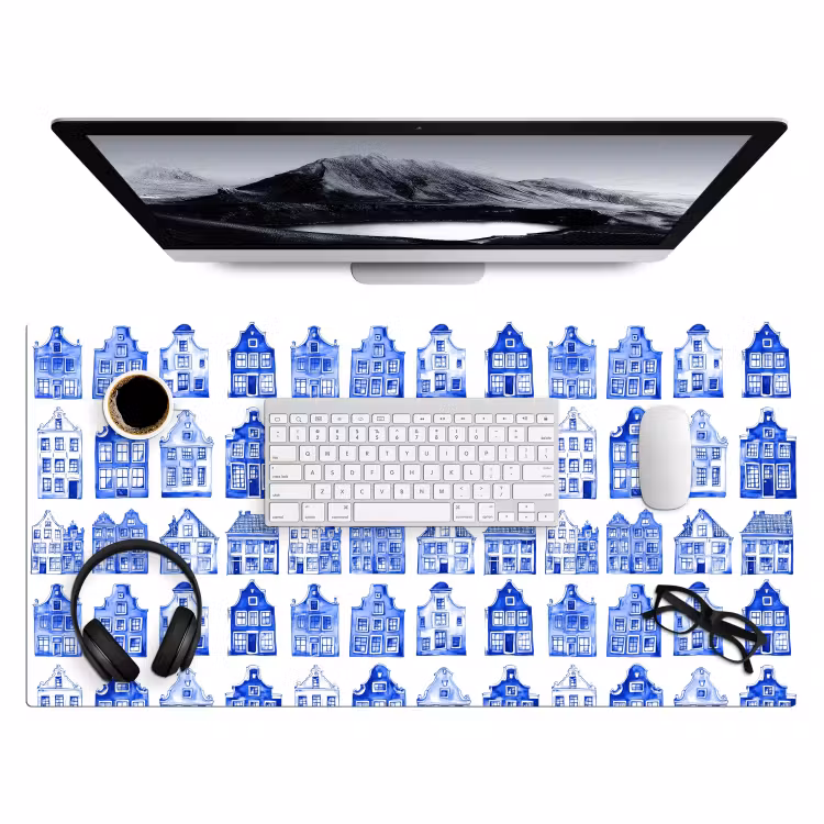 Patroon - Huizen - Blauw Muismat XXL klein 681 -3d