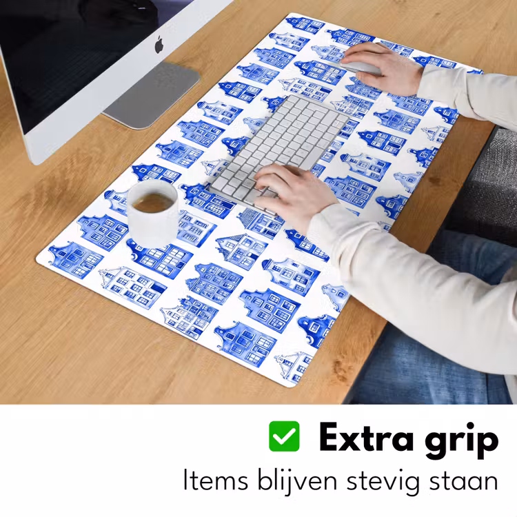 Patroon - Huizen - Blauw Muismat XXL klein 681 -sfeer3