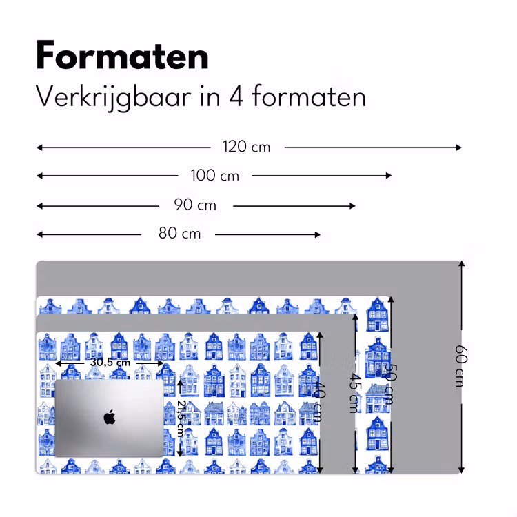 Patroon - Huizen - Blauw Muismat XXL klein 681 -sfeer5