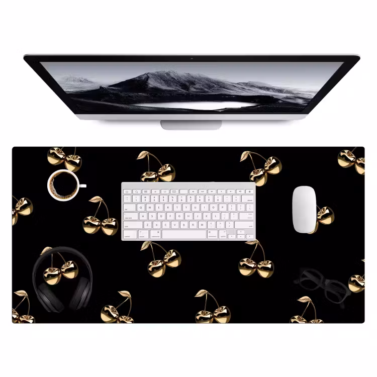 Patroon - Kersen - Goud - Chrome Muismat XXL klein -3d