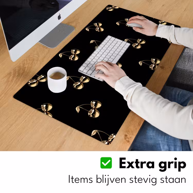 Patroon - Kersen - Goud - Chrome Muismat XXL klein -sfeer3