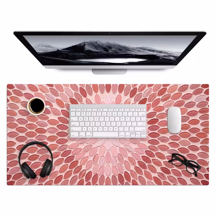 Patroon - Mozaïek - Ovaal - Abstract - Roze Muismat XXL klein -3d