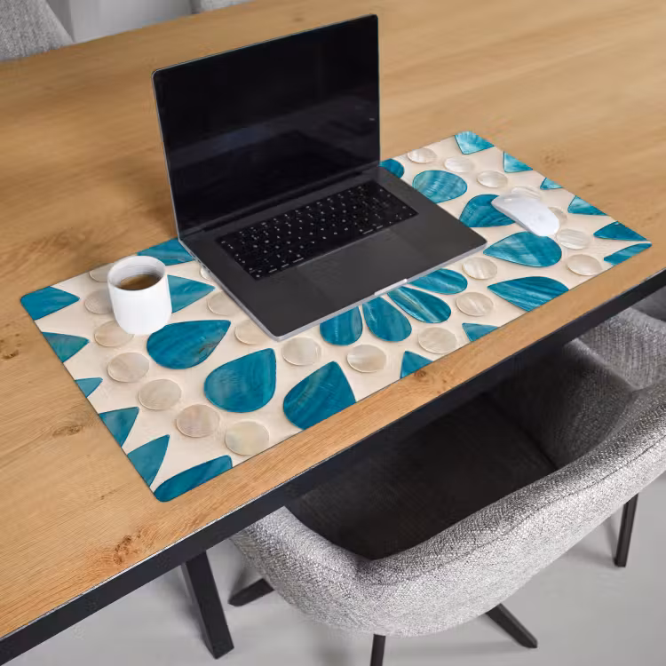 Patroon - Mozaïek - Schelpen - Abstract - Turquoise Muismat XXL klein -sfeer1