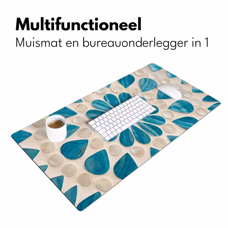 Patroon - Mozaïek - Schelpen - Abstract - Turquoise Muismat XXL klein -sfeer4