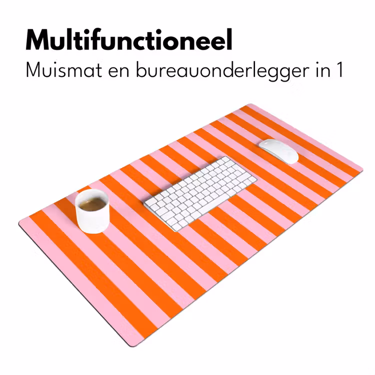 Patroon - Oranje - Fijn - Strepen Muismat XXL klein -sfeer4