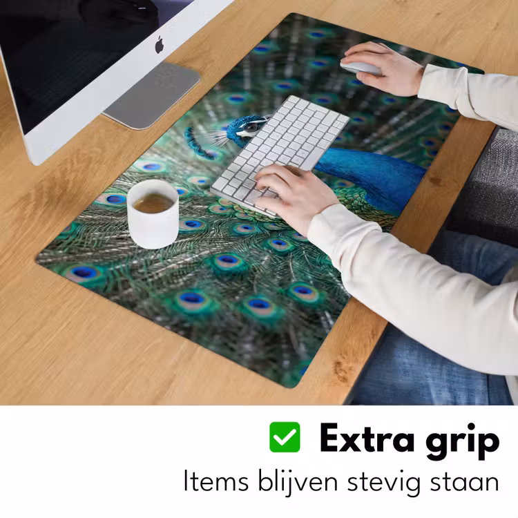 Pauw - Veren - Blauw Muismat XXL klein -sfeer3