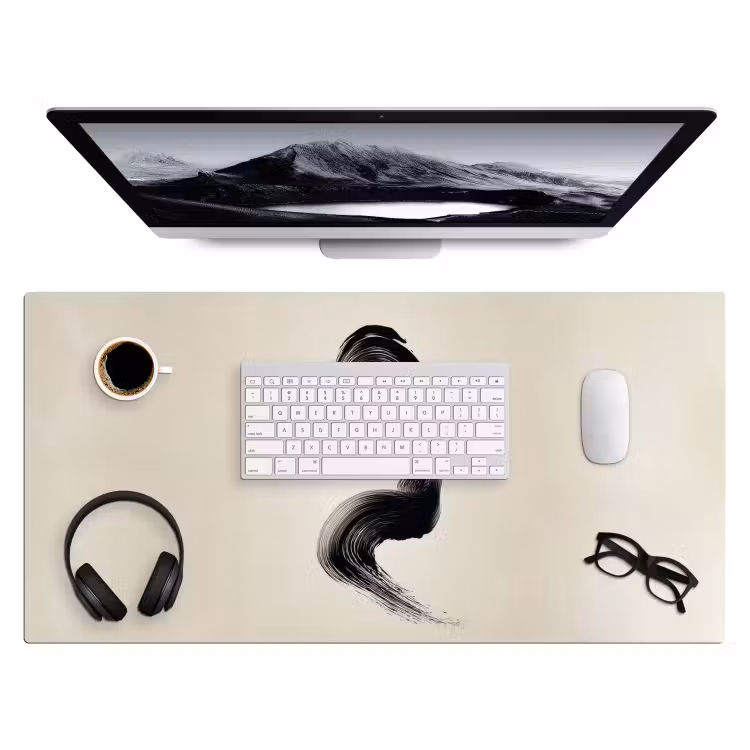 Penseelstreek - Zwart - Minimalistisch Muismat XXL klein -3d