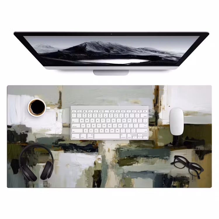 Penseelstreken - Groen - Abstract - Japandi Muismat XXL klein -3d