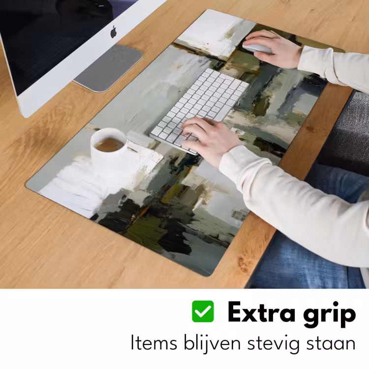 Penseelstreken - Groen - Abstract - Japandi Muismat XXL klein -sfeer3