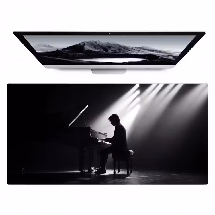 Persoon - Piano - Muziek - Zwart-wit - Podium Muismat XXL klein -zzz3d
