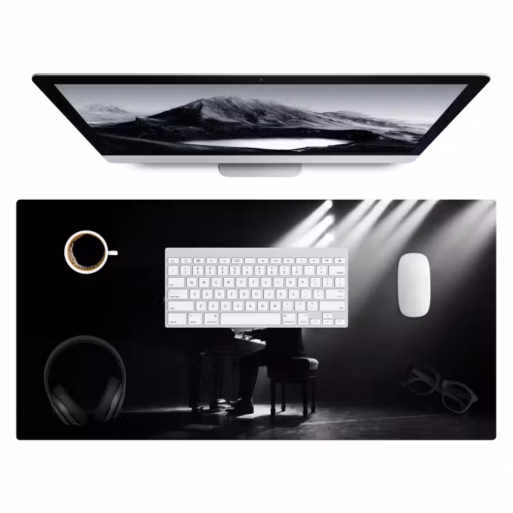 Persoon - Piano - Muziek - Zwart-wit - Podium Muismat XXL klein -3d
