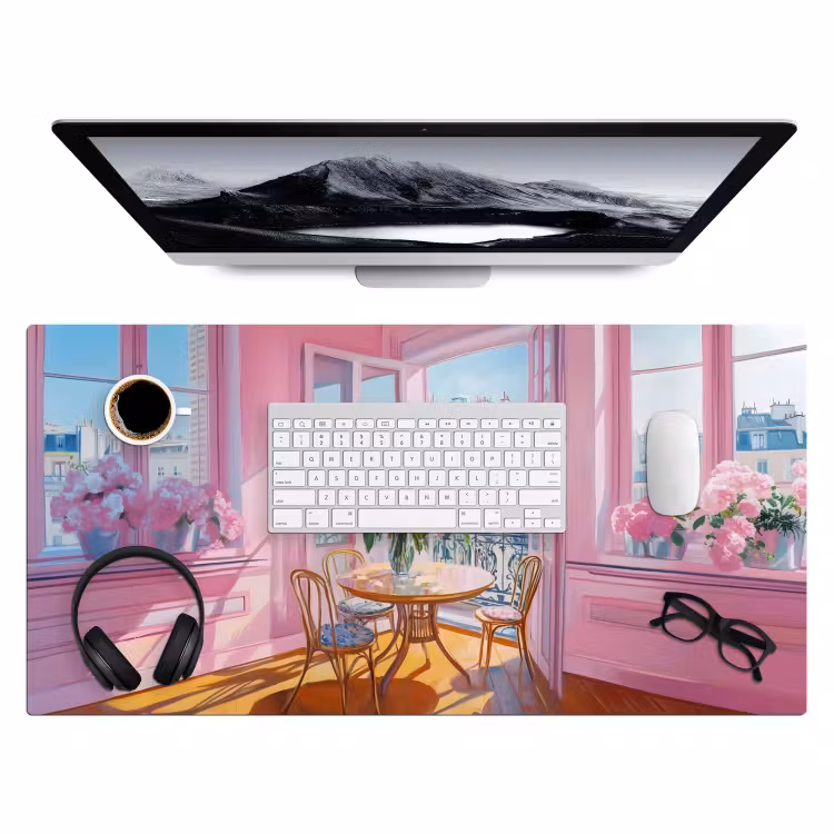 Pink - City - Bloemen Muismat XXL klein -3d