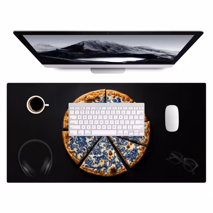 Pizza - Eten - Delftsblauw Muismat XXL klein -3d