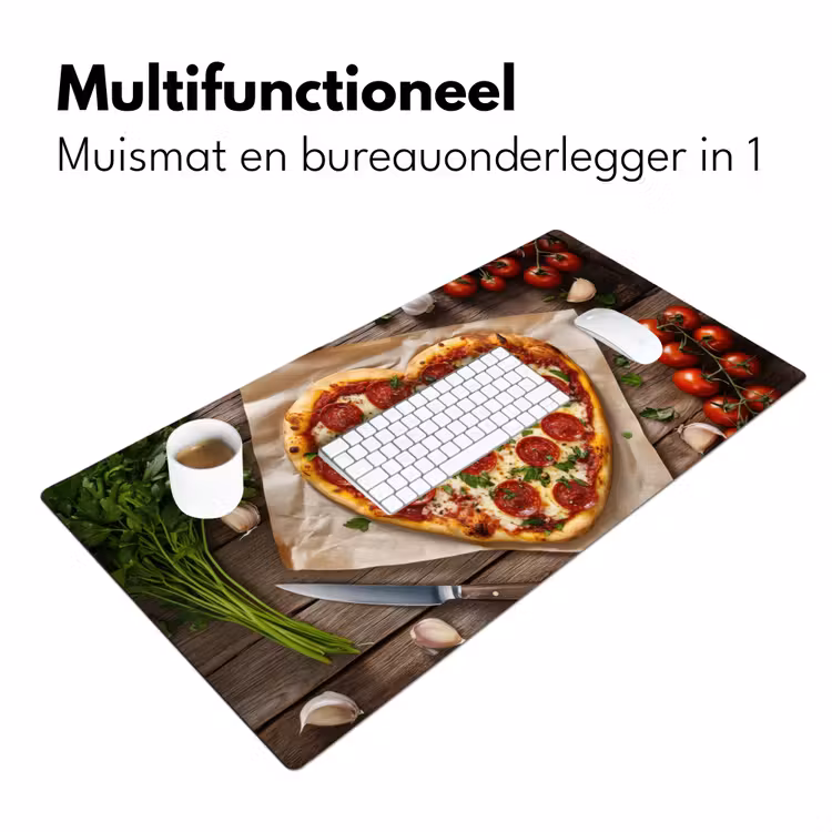 Pizza - Hart - Pepperoni - Tomaat Muismat XXL klein -sfeer4