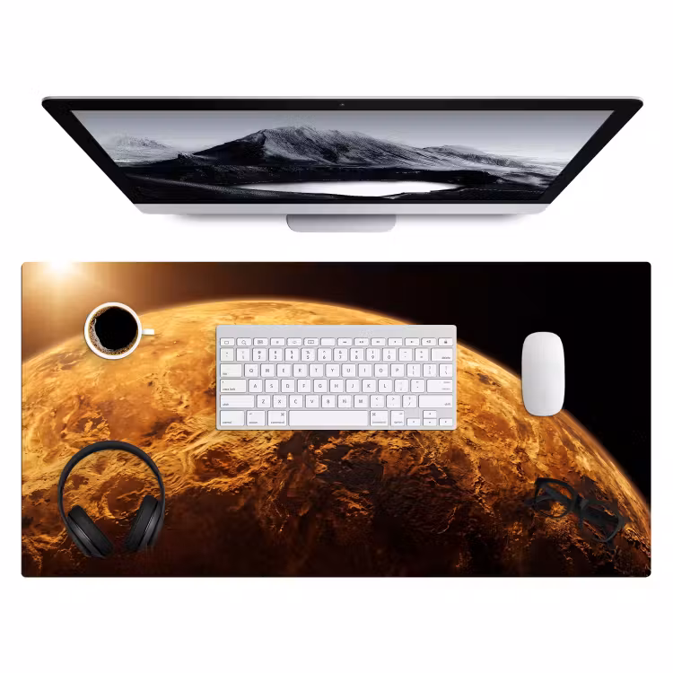 Bureau onderlegger - Planeet - Ruimte - Oranje - Planeet - Ruimte - Oranje Muismat XXL klein
