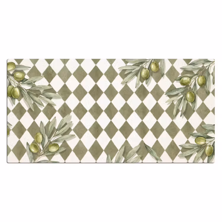 Plant - Olijftakken - Waterverf - Mediterraan - Groen Muismat XXL klein -3d_leeg