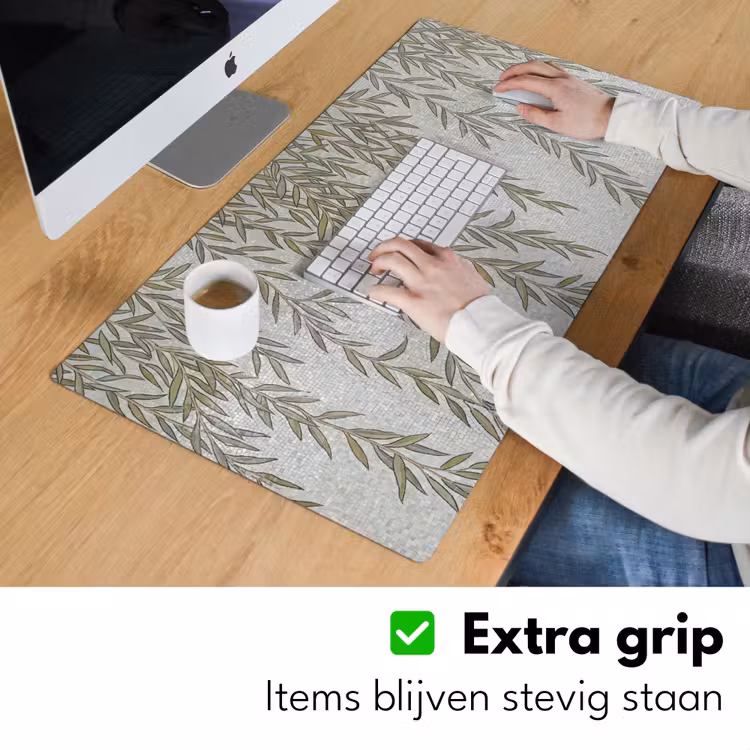 Planten - Mozaïek - Patroon - Groen - Blauw Muismat XXL klein -sfeer3