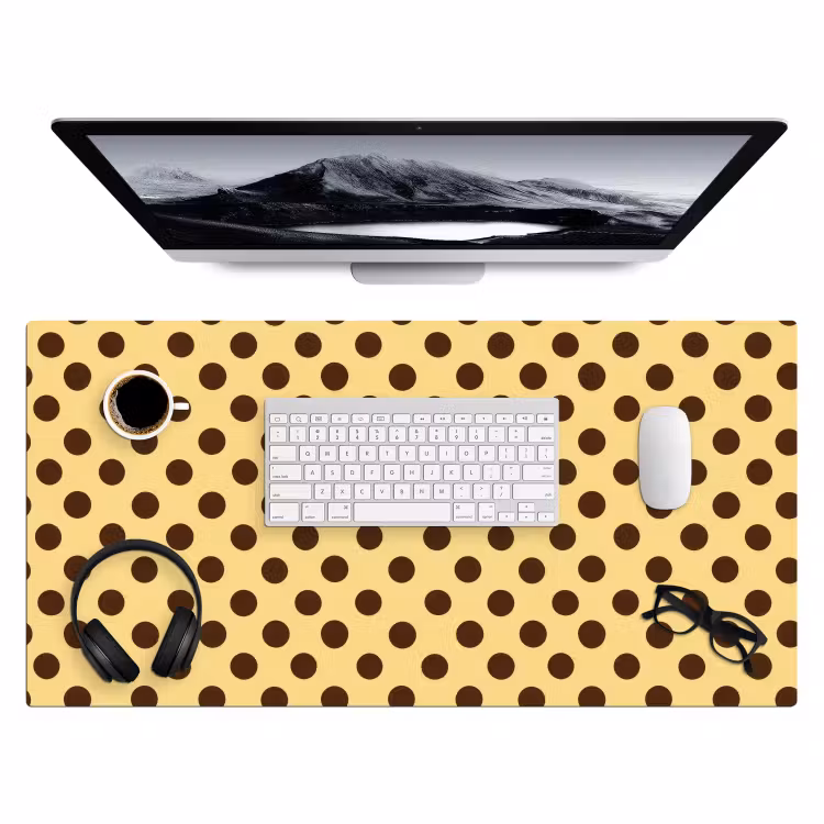 Polka Dot - Stippen - Retro - Geel - Bruin Muismat XXL klein 681 -3d