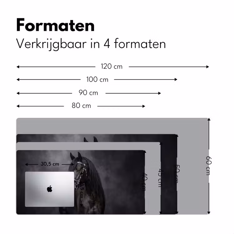 Portret - Paard - Zwart Muismat XXL klein -sfeer5
