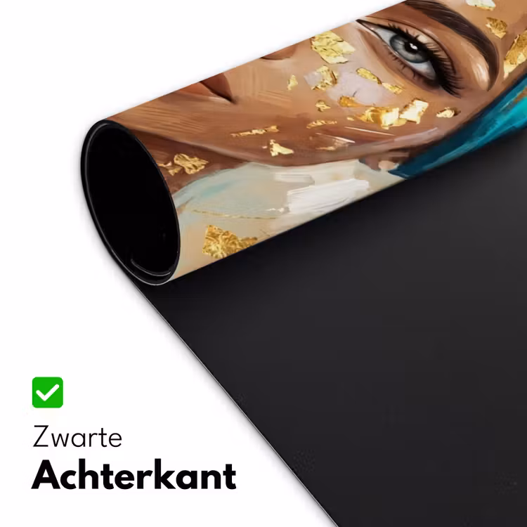 Portret - Vrouw - Schilderij - Blauw - Goud - Expressief Muismat XXL klein -sfeer2