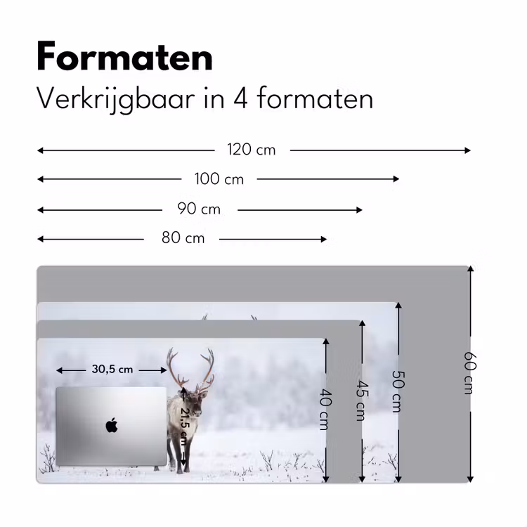 Rendier - Gewei - Toendra - Sneeuw - Wild Muismat XXL klein -sfeer5