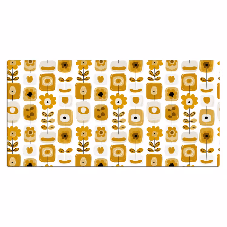 Retro - Abstract - Bloemen - Okergeel Muismat XXL klein 681 -3d_leeg