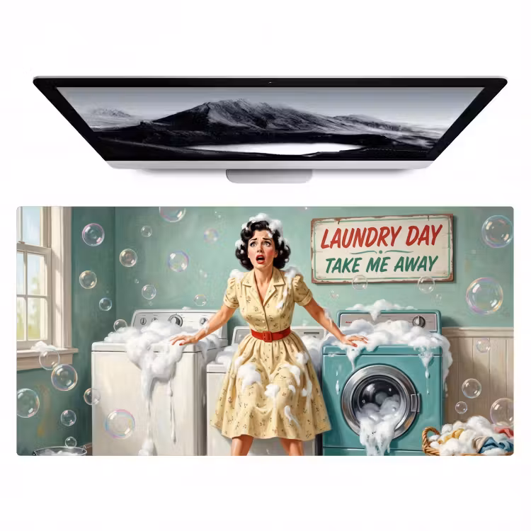 Retro - Blauw - Vrouw Muismat XXL klein -zzz3d