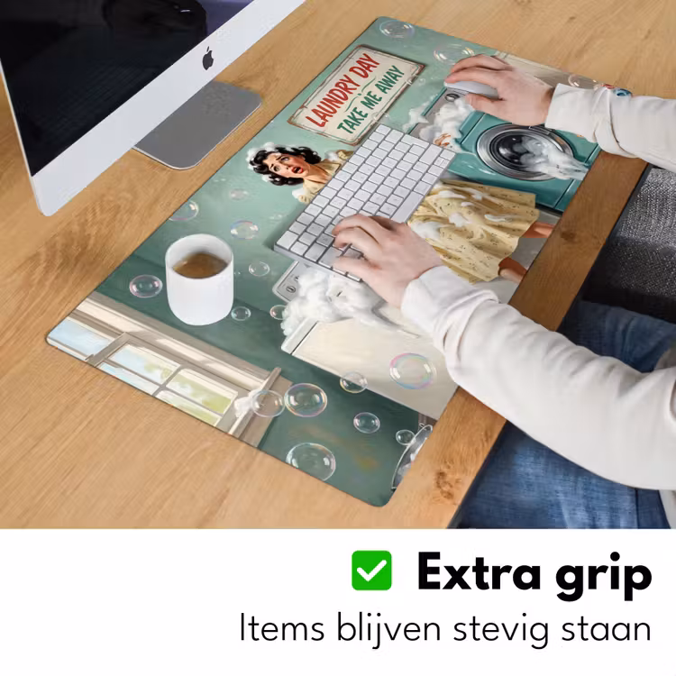 Retro - Blauw - Vrouw Muismat XXL klein -sfeer3