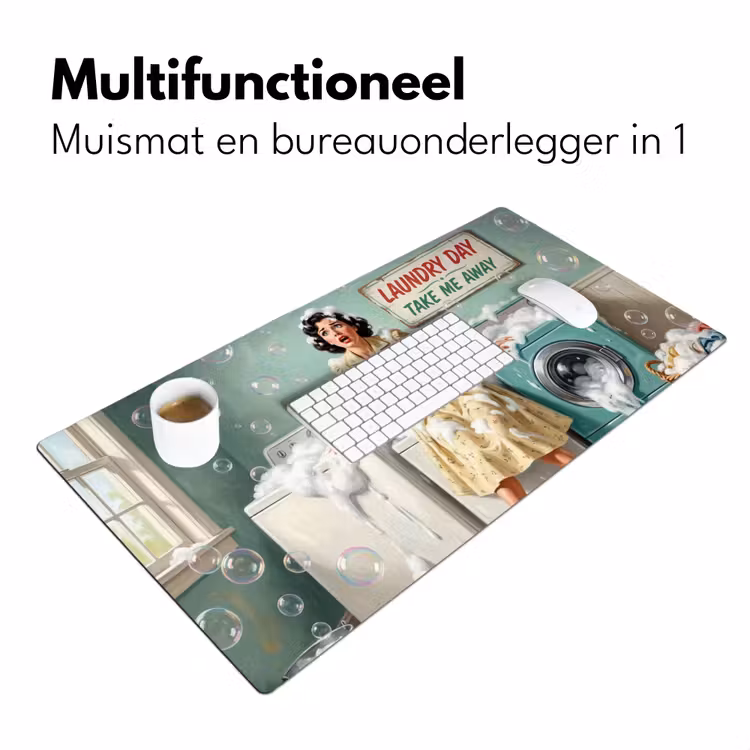 Retro - Blauw - Vrouw Muismat XXL klein -sfeer4
