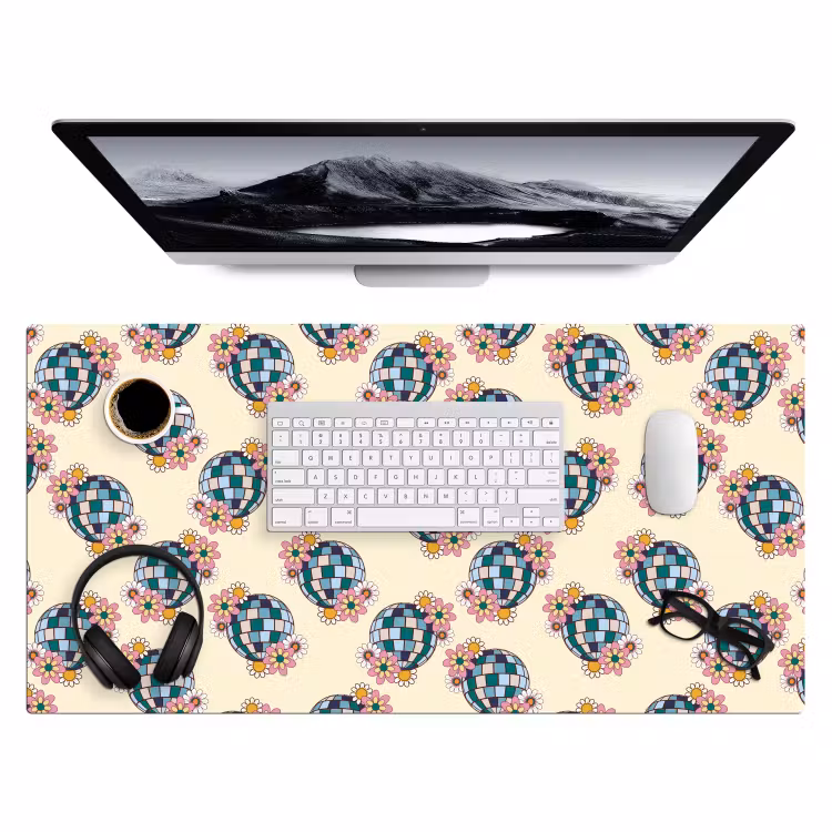 Retro - Disco - Bloemen - Discobal Muismat XXL klein 681 -3d