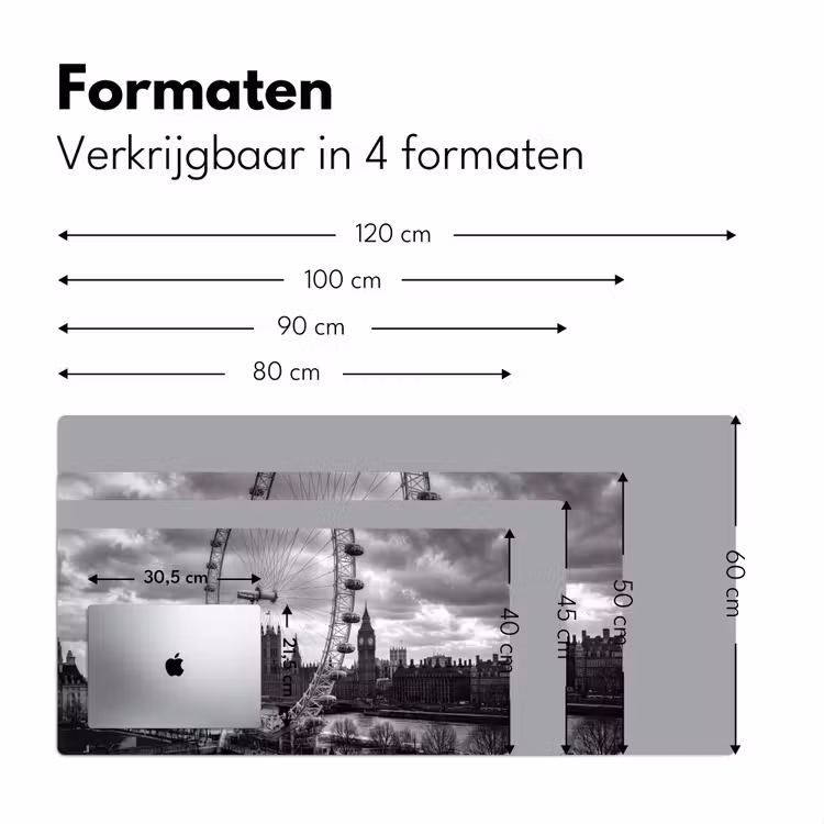 Reuzenrad - Klokkentoren - Architectuur - Zwart-wit - Stad Muismat XXL klein -sfeer5