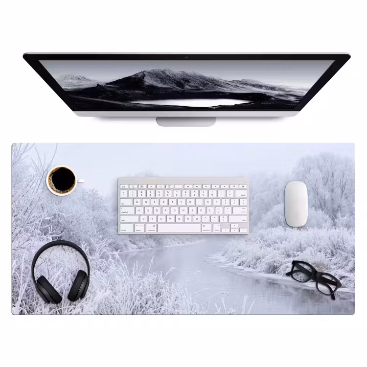 Rivier - Sneeuw - Bos - Winter - Schilderachtig Muismat XXL klein -3d