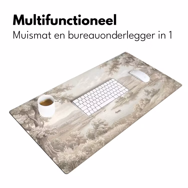 Rivierlandschap - Bergen - Natuur - Vintage - Beige Muismat XXL klein -sfeer4